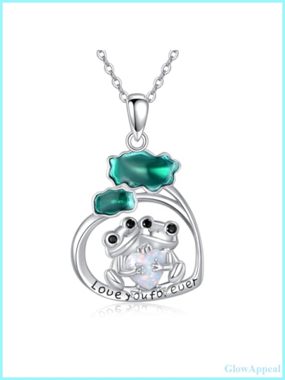 925 Sterling Silver Frog Opal Heart Pendant Necklace 18+2" Adjustable Gift for